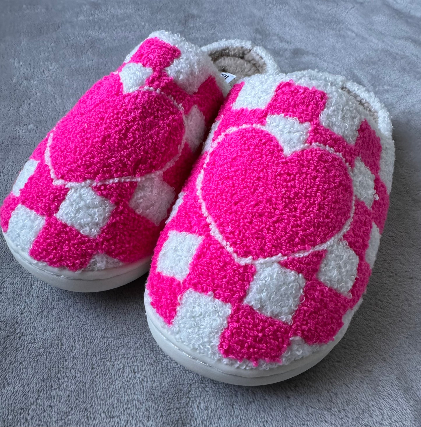 Hot Pink Checkered Heart Slippers