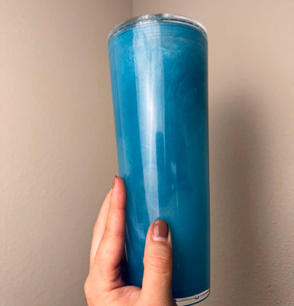 Ocean Blue Cateye Effect 24oz snow globe tumbler