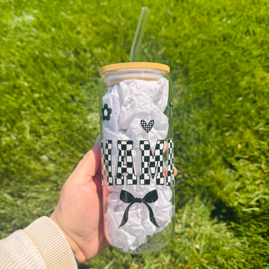 Distressed Checkered MAMA 20oz Glass Tumbler