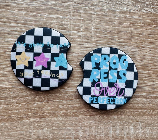 Progress Over Perfection Car Coaster